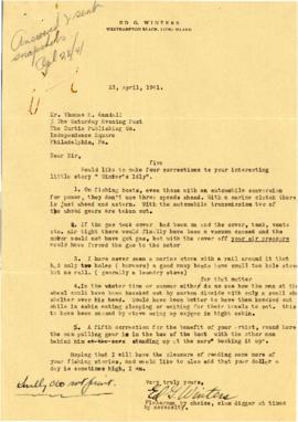 Correspondence between Thomas Head Raddall and Ed G. Winters