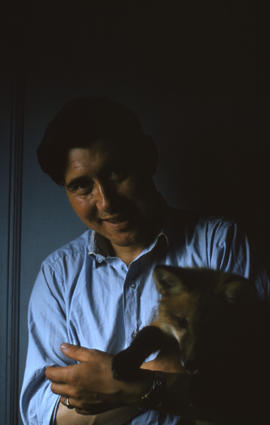 Photograph of George Koneak holding a fox