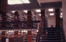 Photograph of the W.K. Kellogg Health Science Library staircase and second floor