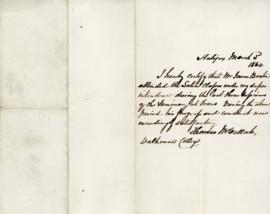 Letter from Thomas McCulloch certifying that James Baxter attended Latin classes