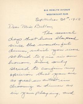 Letter from Walter de Mouilpied Scriver to Ellen Ballon