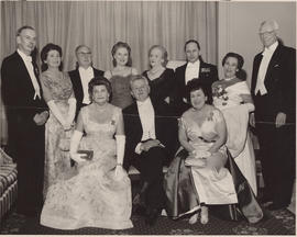 Group photograph including Dr. David Thomson, Samuel Bronfman, Mrs. Bronfman, Sir Ernest MacMilla...