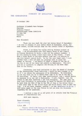 Correspondence between Elisabeth Mann Borgese and Ambassador Tommy Koh
