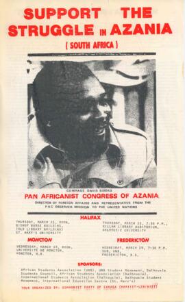 Support the struggle in Azania : [poster for lectures by David Sibeko of the Pan Africanist Congr...