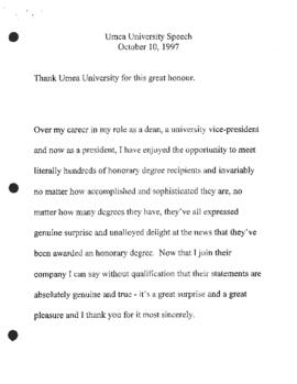 Umea University speech, October 10, 1997