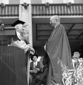 Photograph of a degree recipient at the Dalhousie medical centennial convocation ceremony