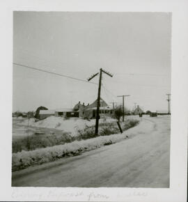 Photograph of a damaged telephone pole approaching Pugwash from Wallace