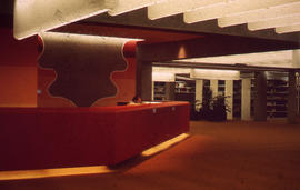 Photograph of unknown university health science library circulation desk