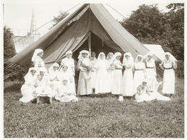 Photograph of nursing sisters in front of matrons tent at the Dalhousie No.7 Stationary Hospital