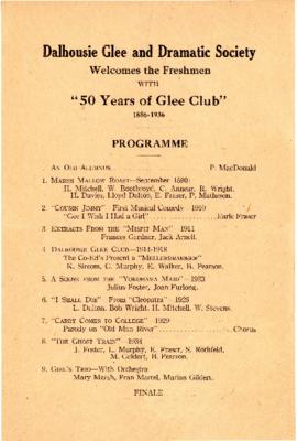 Program from the Dalhousie Glee and Dramatic Society's performance of "Fifty Years of Glee Club, ...