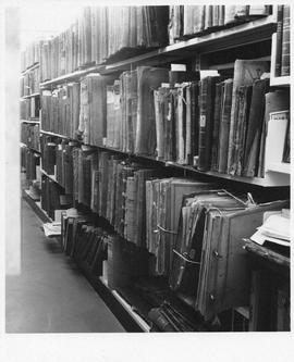 Photograph of book shelves at the Dalhousie University Archives