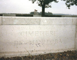 Photograph of the sign outside of the Manitoba Cemetery near Caix, France