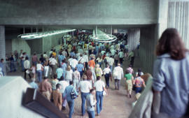 Photograph of people in the Pie-IX metro station