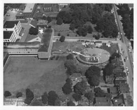 Aerial photograph of the F. H. Sexton Memorial Gymnasium construction