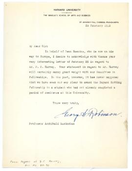 Letter from George W. Robinson to Archibald McKellar MacMechan Re: MacMechan's Letter of Support ...