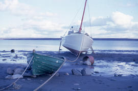 Photograph of two boats moored on shore in northern Quebec