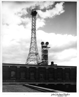 Photograph of microwave towers on top of the long distance centre on North Street in Halifax, Nov...