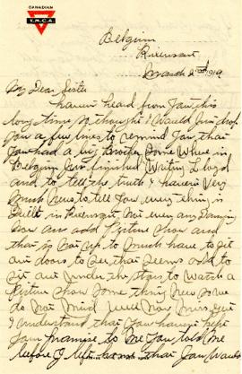 Letter from Weldon Morash to his sister Gertrude dated 2 March 1919