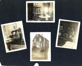 Scrapbook page with photographs of a house and its interior, and a military division in uniform