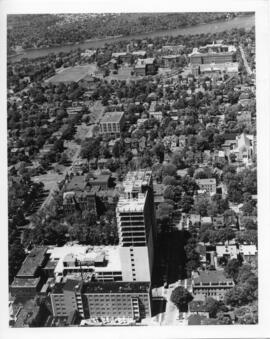 Photograph and a photographic negative of an aeriel view of the Dalhousie University complex