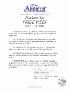 Proclamation of Pride Week for the town of Amherst