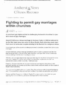 Printed copy of an article published online "Fighting to permit gay marriages within churches" by...