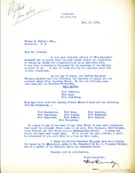 Correspondence between Thomas Head Raddall and Hon. F. B. McCurdy
