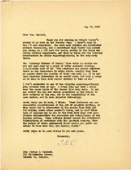Correspondence between Thomas Head Raddall and Frances M. MacLeod