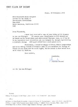 Correspondence between Aurelio Peccei and Elisabeth Borgese regarding CoR meetings