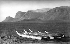 Photograph of wooden sleds on Pangnirtung, Northwest Territories
