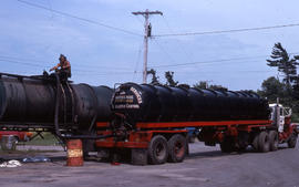 Photograph of an oil pollution control tanker truck at Alexandria Bay, New York