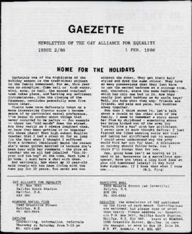 Gaezette : newsletter of the Gay Alliance for Equality, issue 2, 1986