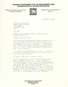 Correspondence between Elisabeth Mann Borgese and Senator Alan Cranston regarding the Tyler Prize...