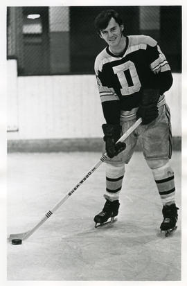 Photograph of unidentified member of the Dalhousie University hockey team