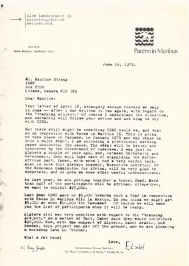Correspondence between Elisabeth Mann Borgese and Maurice Stong, International Development Resear...