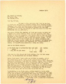 Correspondence between Thomas Head Raddall and Ronald S. Kelland