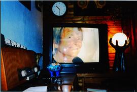 Photograph of Elisabeth Mann Borgese speaking on television
