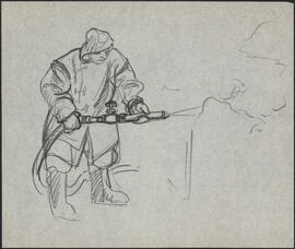 Charcoal and pencil sketch by Donald Cameron Mackay showing a sailor wearing cold weather gear sp...