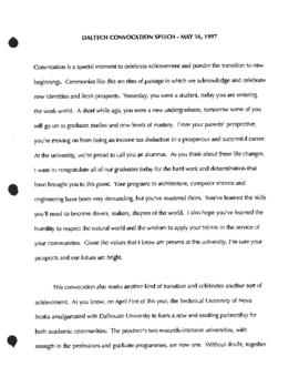 Daltech convocation speech — May 16, 1997