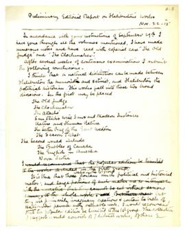 Preliminary editorial report on Haliburton's works November 2, 1915 (copy 2)