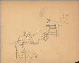 Pencil study sketch by Donald Cameron Mackay of sailors pulling up signal flags