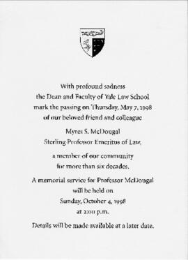 Note about the passing of Myres S. McDougal