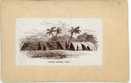 Print of an engraving of Indigenous houses, on Éfaté, New Hebrides