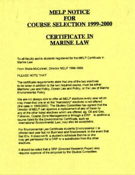 Correspondence related to the Marine and Environmental Law Programme at Dalhousie University