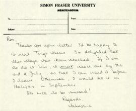 Ronald St. John Macdonald's records regarding Ting Wang's thesis