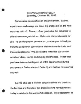 Convocation speech, Saturday, October 18, 1997