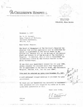 Chester Stewart's application for reappointment to the medical staff at the Children's Hospital, ...