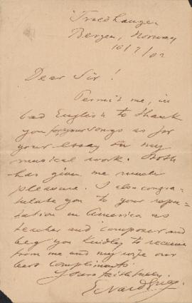 Letter from Edvard Grieg
