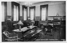 Photographic postcard of Shirreff Hall's library reading room