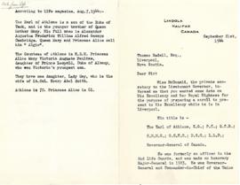 Correspondence between Thomas Head Raddall and Sidney C. Oland